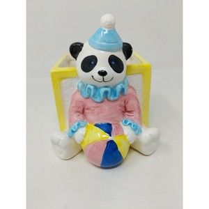 Napco Panda Bear Clown Circus Letter Block Planter Ceramic Bright Figurine VTG‎